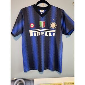 Mens Blue and Black Inter Milan Football Soccer Shirt. No. 10 Sneijder Small
